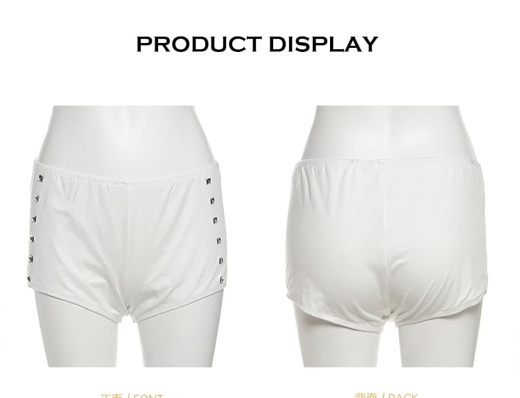 Cold-Shoulder Studded Panel Short-Sleeve Bodysuit & Low-Rise Shorts Set