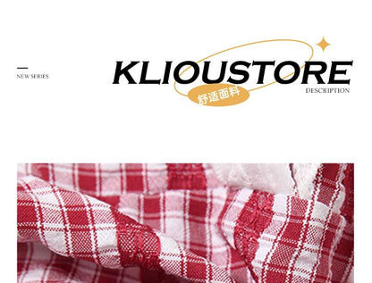 Plaid Halter Top with V-Neckline