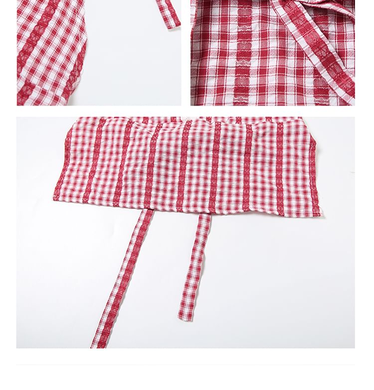 Plaid Halter Top with V-Neckline