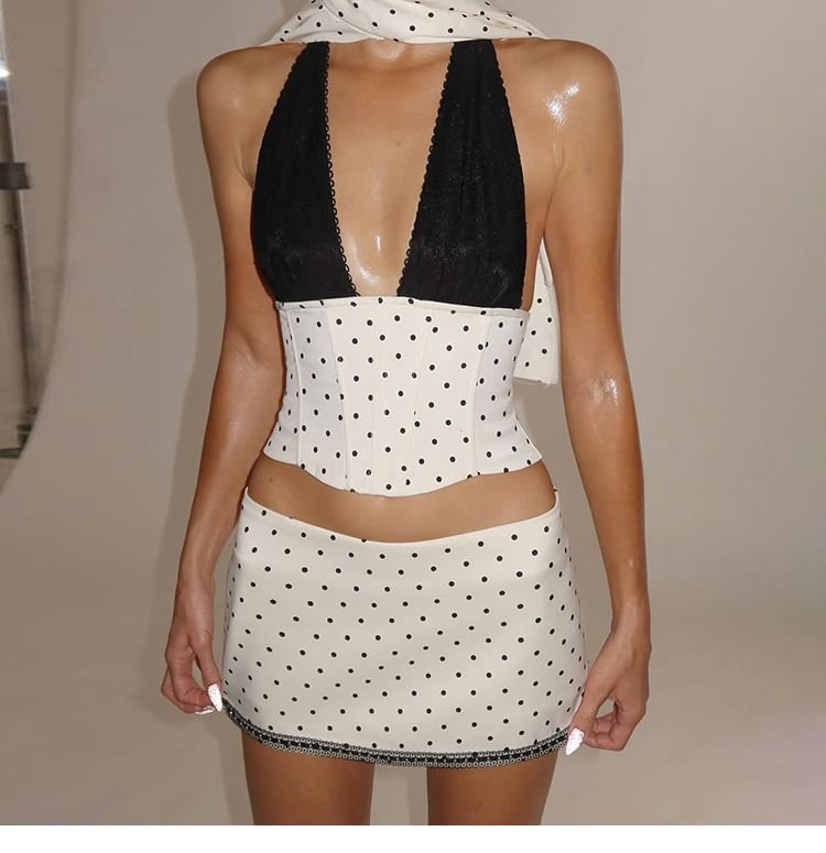 Plaid Sleeveless Crop Top & Low-Rise Mini Skirt Set