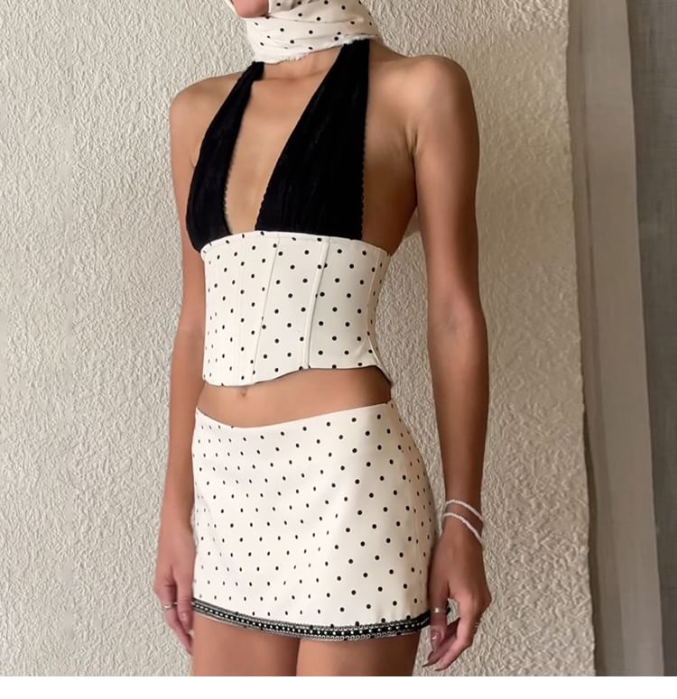 Plaid Sleeveless Crop Top & Low-Rise Mini Skirt Set