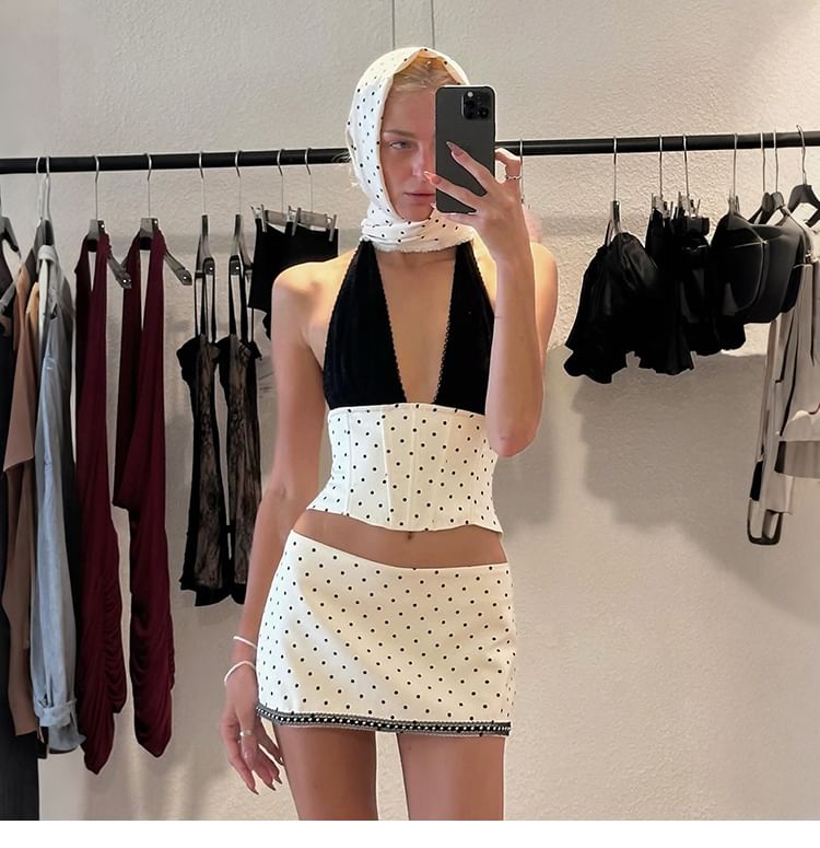 Plaid Sleeveless Crop Top & Low-Rise Mini Skirt Set