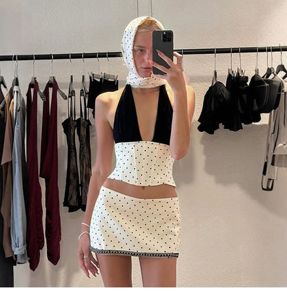 Plaid Sleeveless Crop Top & Low-Rise Mini Skirt Set