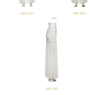 Strapless Plain Crop Top & Low-Waist Maxi A-Line Skirt Set