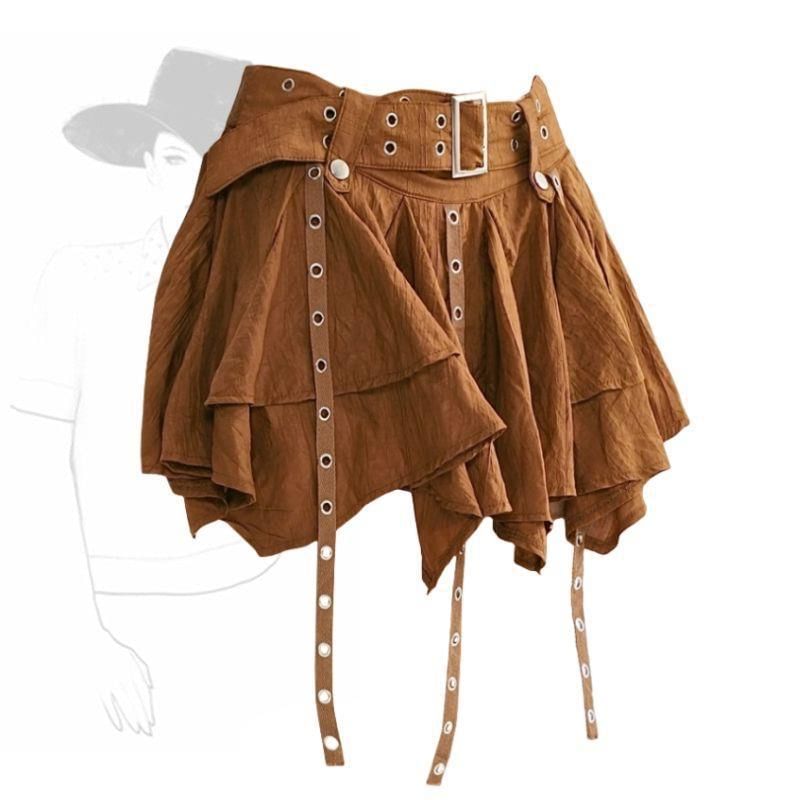 Asymmetrical Grommet Tiered Mini A-Line Skirt & Ribbed Crop Cami Set