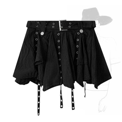 Asymmetrical Grommet Tiered Mini A-Line Skirt & Ribbed Crop Cami Set
