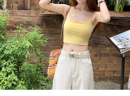 Plain Padded Slim-Fit Crop Cami Top