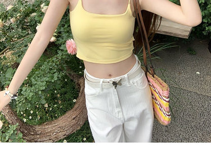 Plain Padded Slim-Fit Crop Cami Top