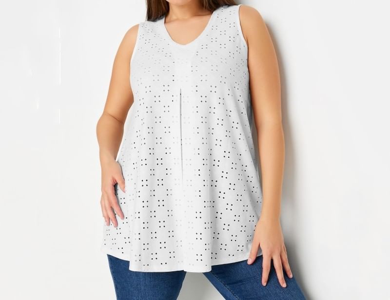 Perforated Jacquard Tank Top with Flattering V-Neckline Cut