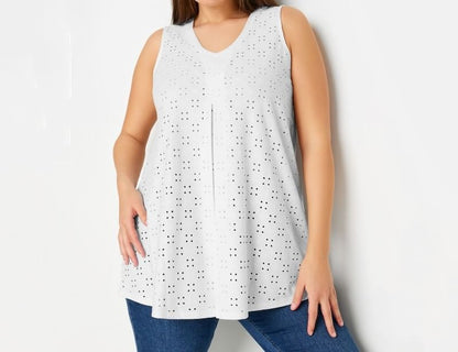 Perforated Jacquard Tank Top with Flattering V-Neckline Cut