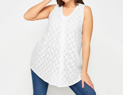 Perforated Jacquard Tank Top with Flattering V-Neckline Cut