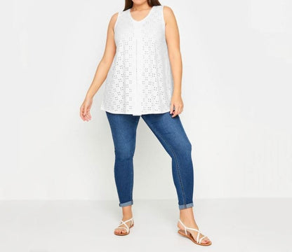 Perforated Jacquard Tank Top with Flattering V-Neckline Cut