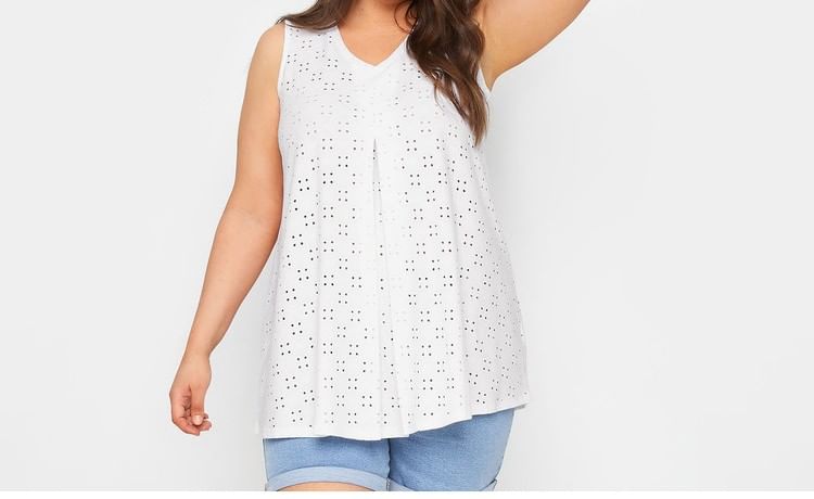 Perforated Jacquard Tank Top with Flattering V-Neckline Cut