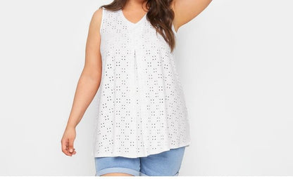 Perforated Jacquard Tank Top with Flattering V-Neckline Cut
