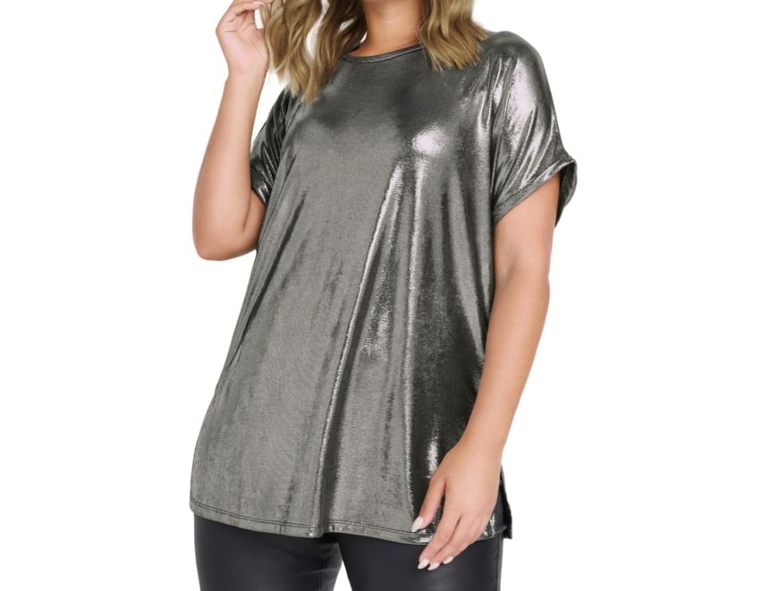 Metallic Oversized Crew-Neck Short-Sleeve T-Shirt