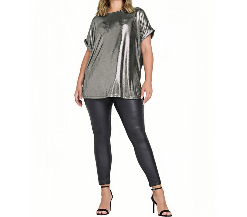 Metallic Oversized Crew-Neck Short-Sleeve T-Shirt