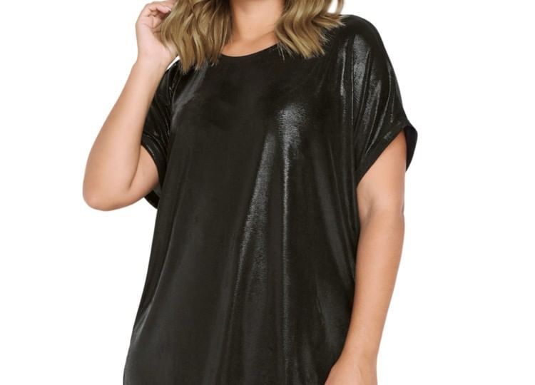 Metallic Oversized Crew-Neck Short-Sleeve T-Shirt