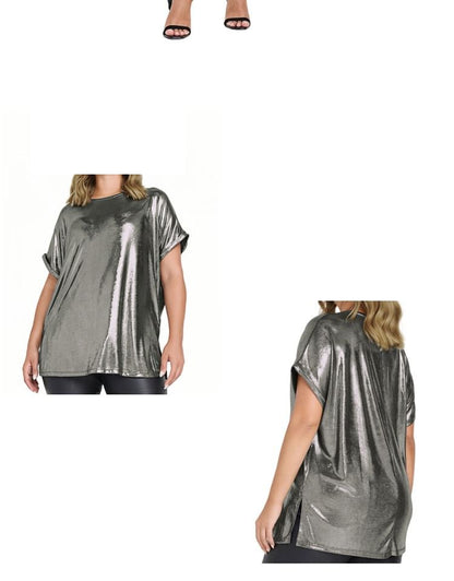 Metallic Oversized Crew-Neck Short-Sleeve T-Shirt