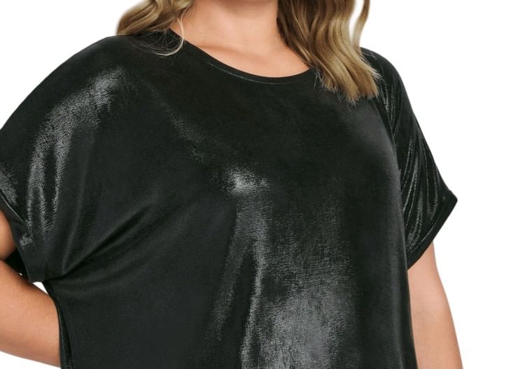 Metallic Oversized Crew-Neck Short-Sleeve T-Shirt