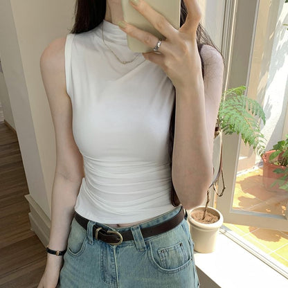 Sleeveless Plain Neck Top Mock