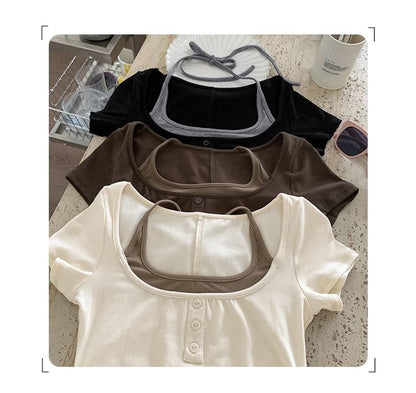 Tone Short-Sleeve Top Two Two-Piece Mock