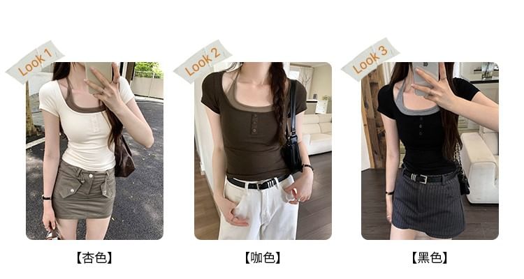 Tone Short-Sleeve Top Two Two-Piece Mock