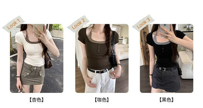 Tone Short-Sleeve Top Two Two-Piece Mock