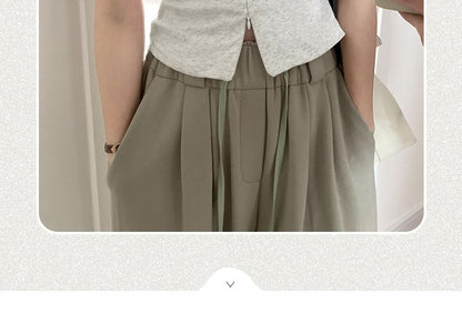 Knit Top Plain Zip-Up Short-Sleeve