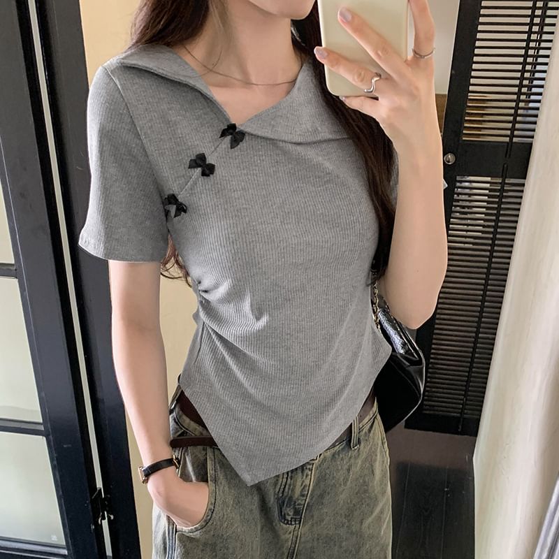 Asymmetrical Top Plain Short-Sleeve