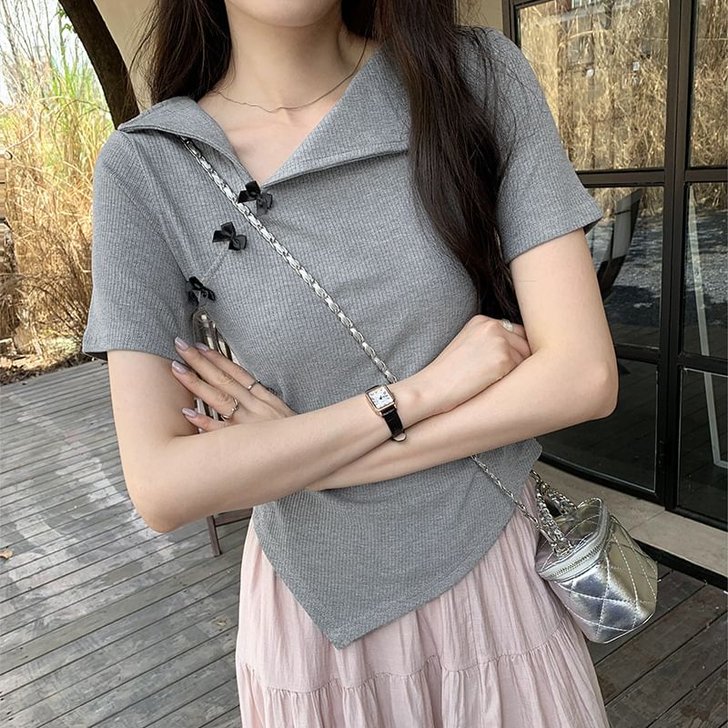 Asymmetrical Top Plain Short-Sleeve