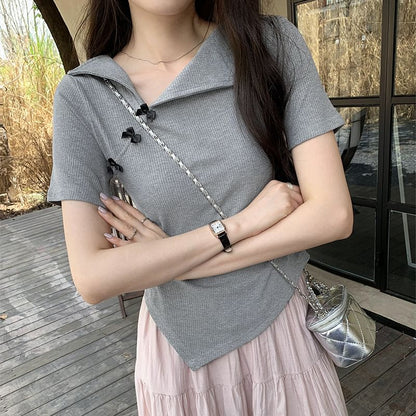 Asymmetrical Top Plain Short-Sleeve
