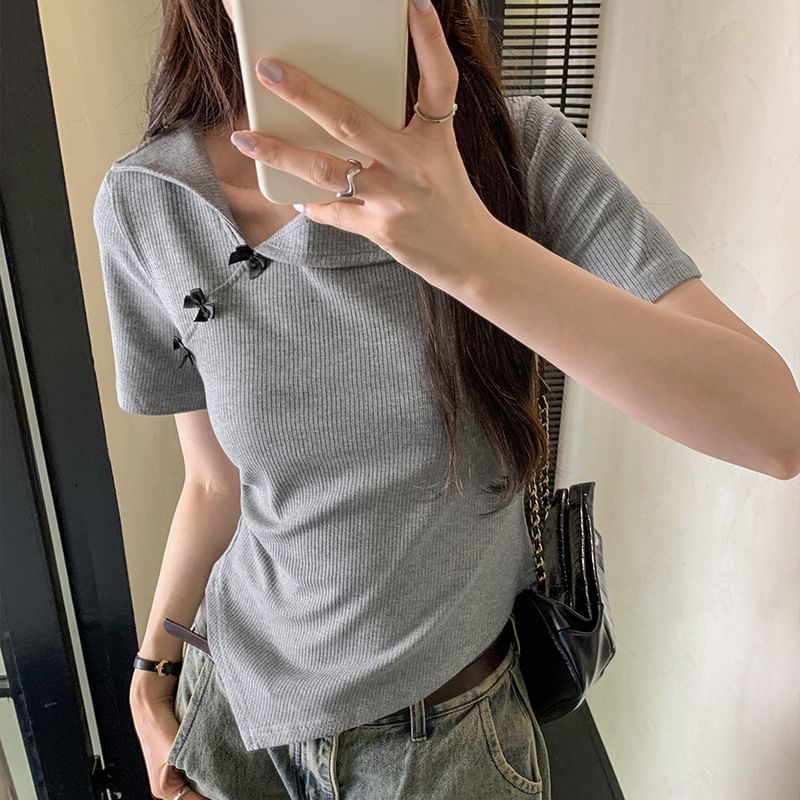 Asymmetrical Top Plain Short-Sleeve