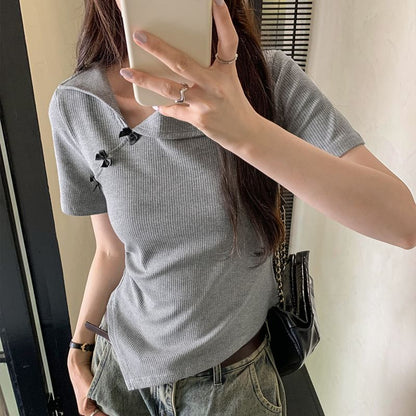 Asymmetrical Top Plain Short-Sleeve