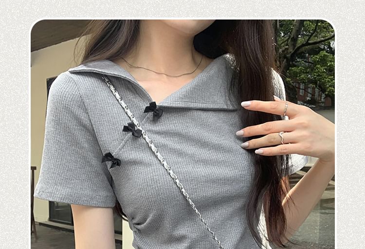 Asymmetrical Top Plain Short-Sleeve