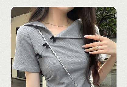 Asymmetrical Top Plain Short-Sleeve