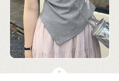 Asymmetrical Top Plain Short-Sleeve