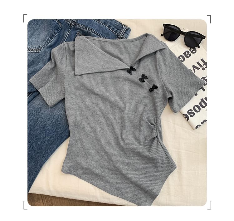 Asymmetrical Top Plain Short-Sleeve