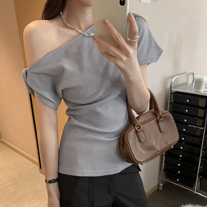 Asymmetrical Short-Sleeve Plain Tee