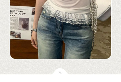 Plain Crop Top U-Neck Short-Sleeve