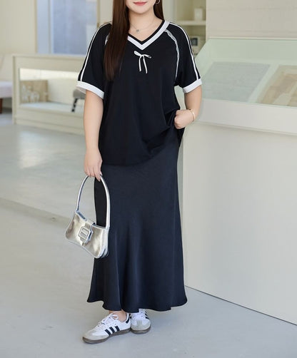 Short-Sleeve Lace Trim V-Neck Shirt