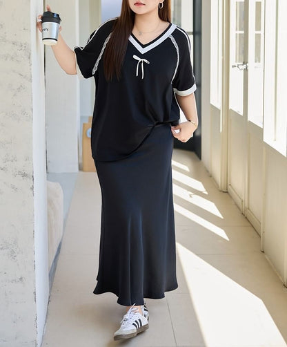 Short-Sleeve Lace Trim V-Neck Shirt