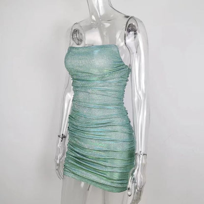 Spaghetti Strap Plain Ruched Mini Bodycon Dress