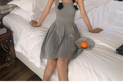 Spaghetti Strap Plain Mini A-Line Knit Dress