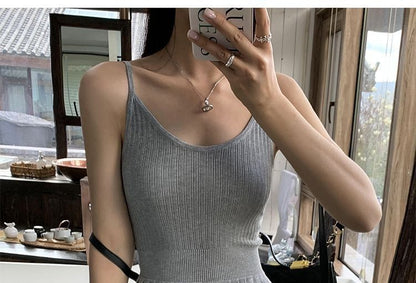 Spaghetti Strap Plain Mini A-Line Knit Dress
