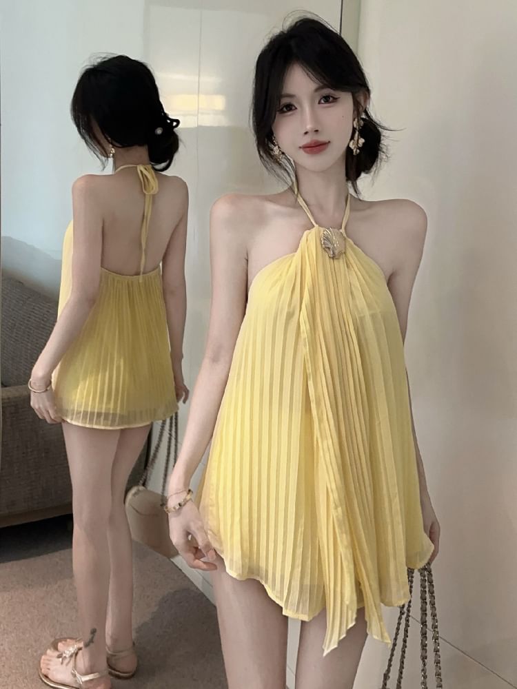 Pleated Halter Top with Clean Plain Finish and Flattering Silhouette
