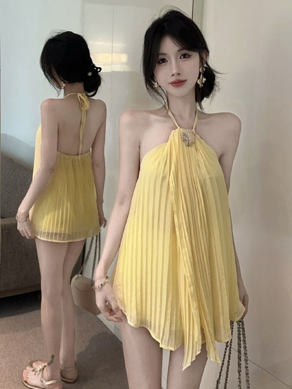 Pleated Halter Top with Clean Plain Finish and Flattering Silhouette