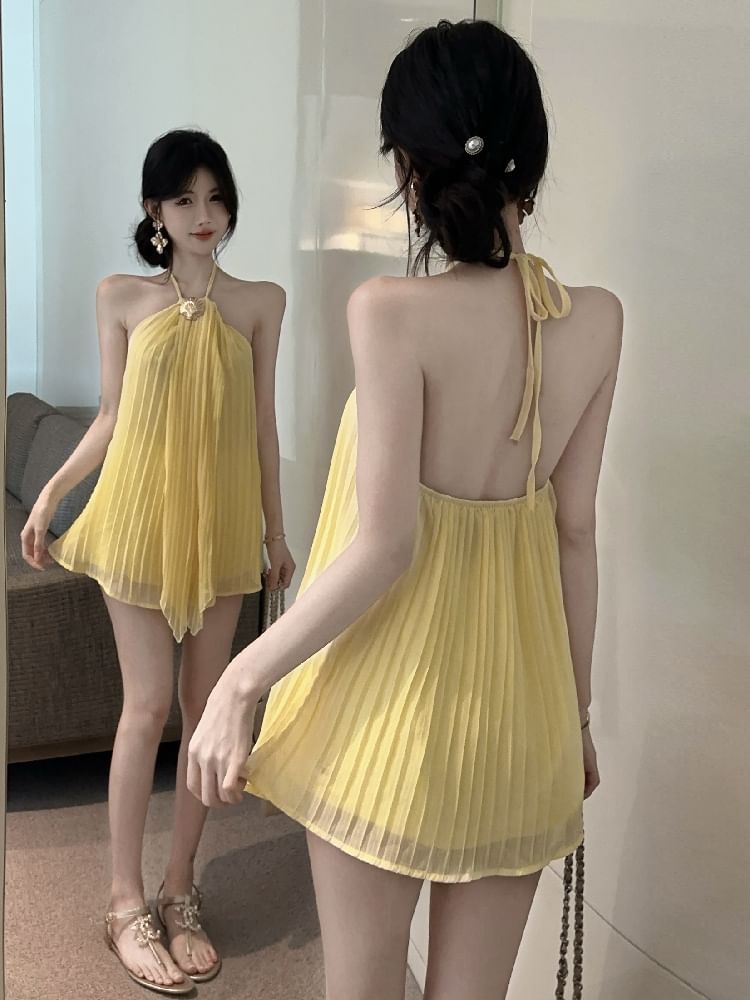 Pleated Halter Top with Clean Plain Finish and Flattering Silhouette