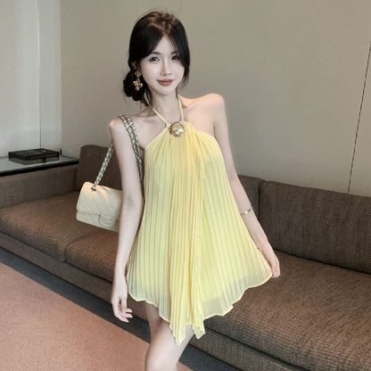 Pleated Halter Top with Clean Plain Finish and Flattering Silhouette