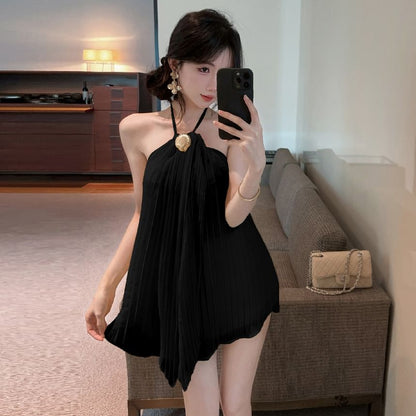 Pleated Halter Top with Clean Plain Finish and Flattering Silhouette