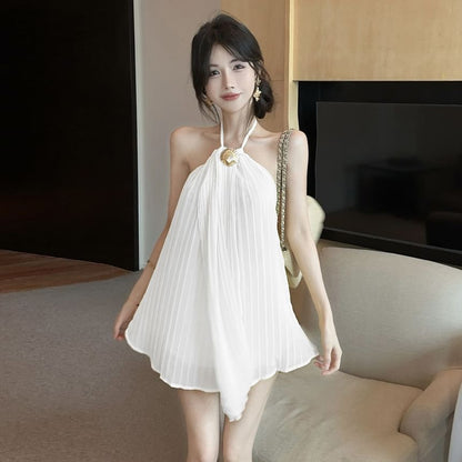 Pleated Halter Top with Clean Plain Finish and Flattering Silhouette